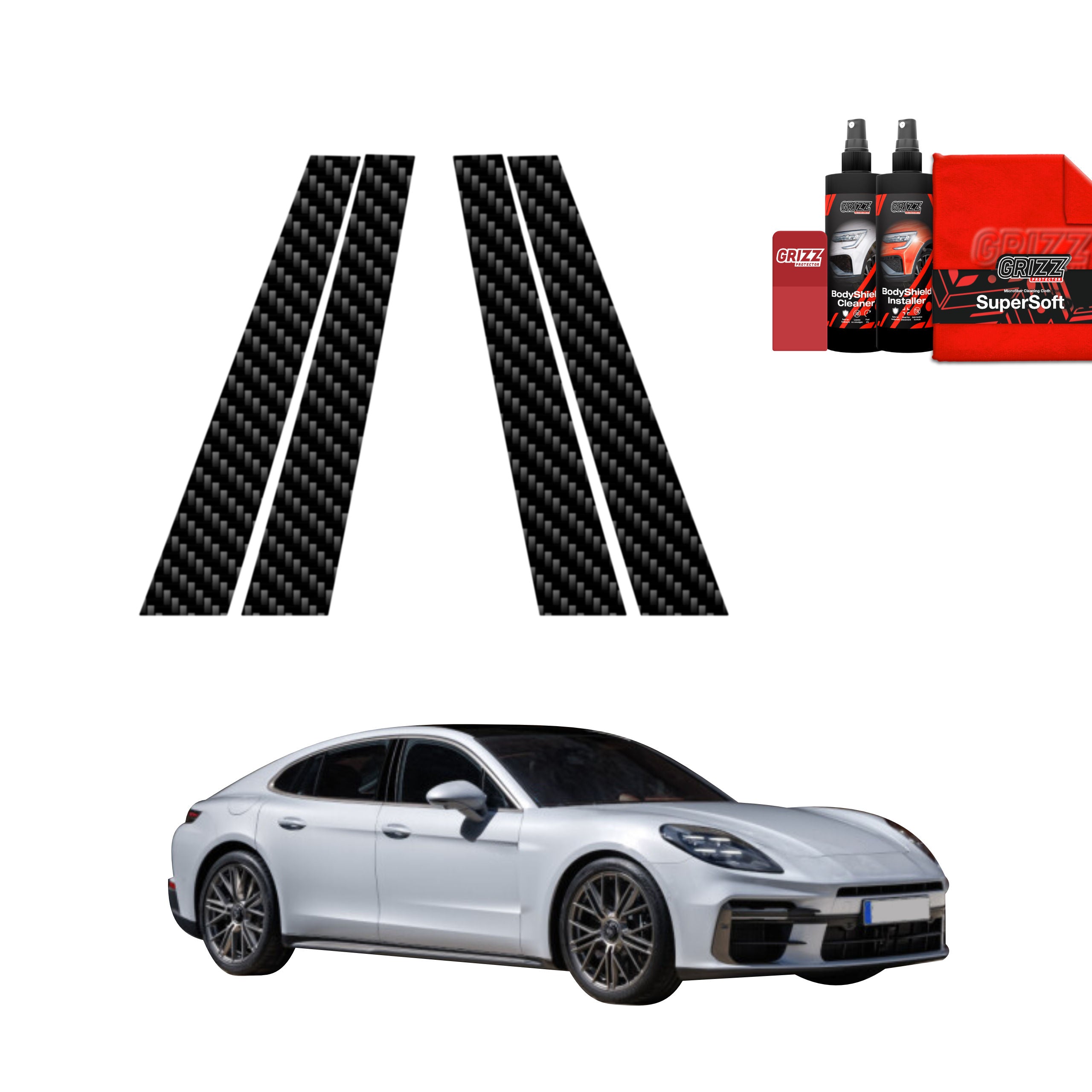 4in1 Kohlenstoff Schutzfolie Grizz Protector für B-Säule - Porsche Panamera 2 (2016-2024)
