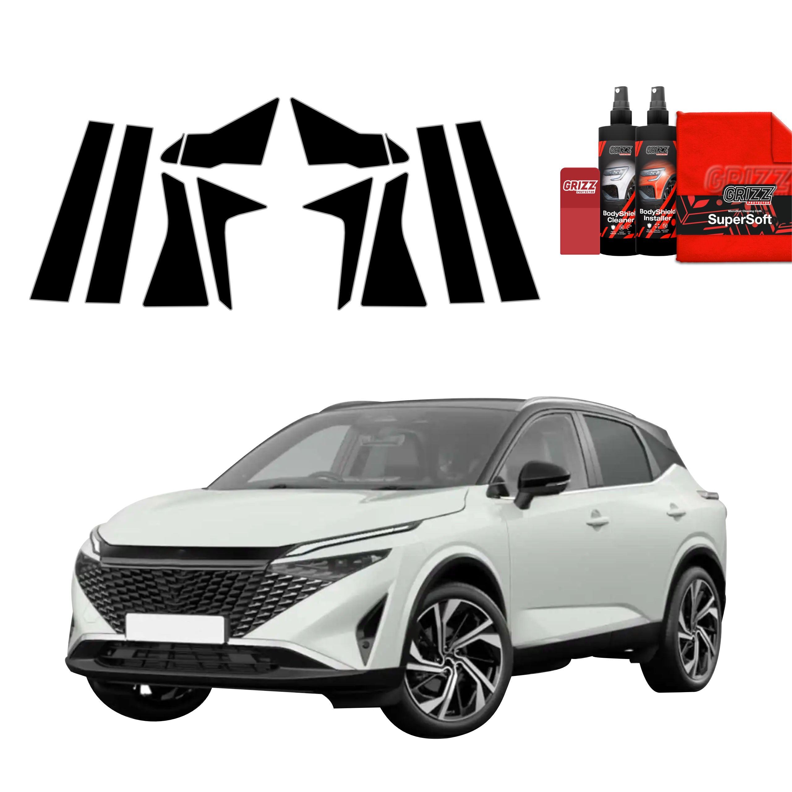 10in1 Schwarze Grizz Protector schutzfolie für A-B-C-Säule - Nissan Qashqai 3 Facelift (2024-2026)