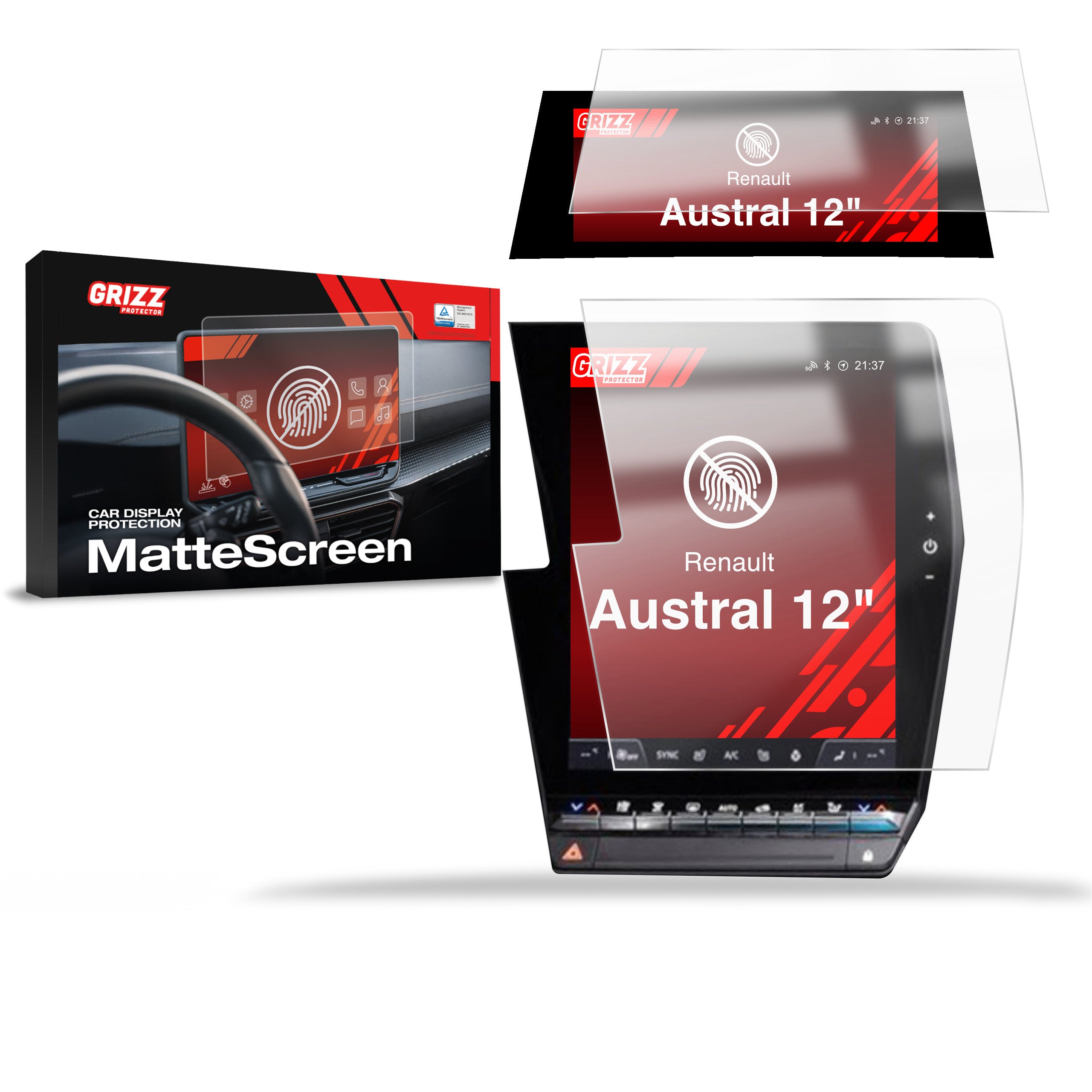 Matte Autodisplayfolie 2in1 für Renault Austral 12” (2022-2026), Grizz Protector