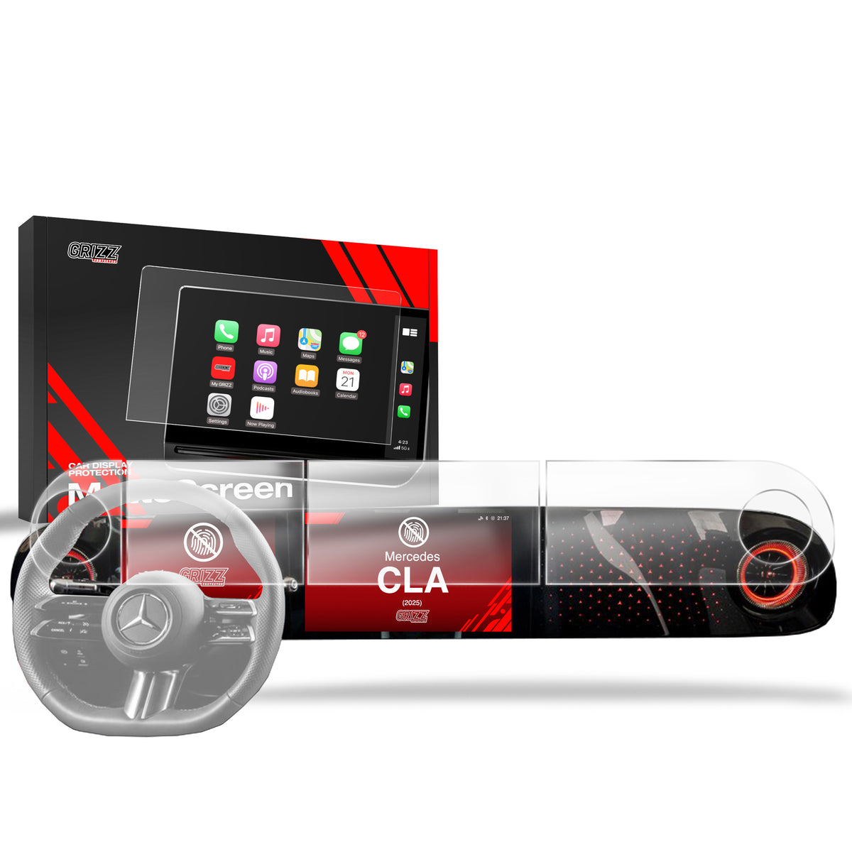 Matte Autodisplayfolie 4in1 für Mercedes-Benz CLA 14"+10,25" (2025-2026), Grizz Protector