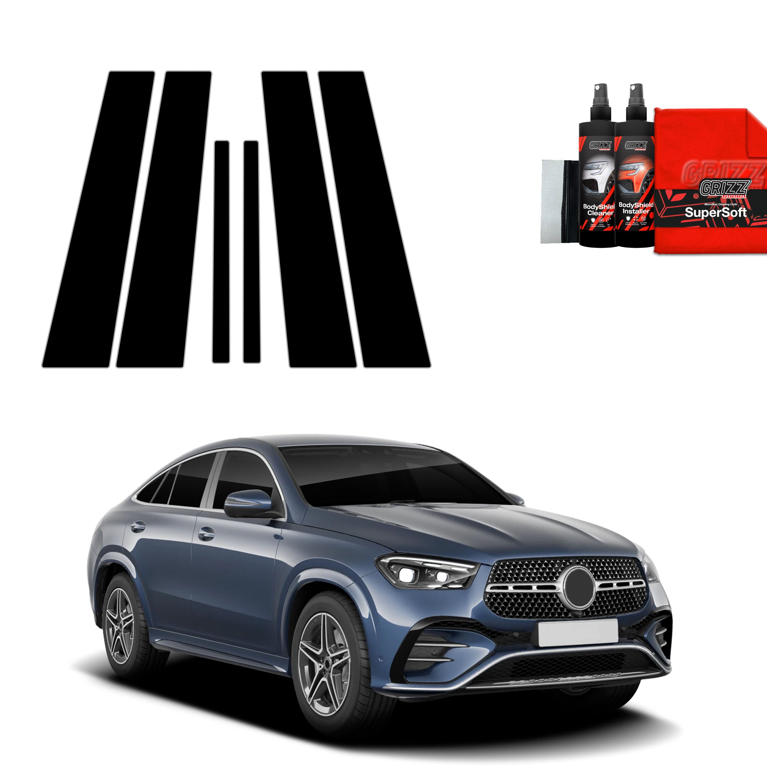 6in1 Schwarze Grizz Protector schutzfolie für B-C-Säule - Mercedes GLE 450d (2023-2026)