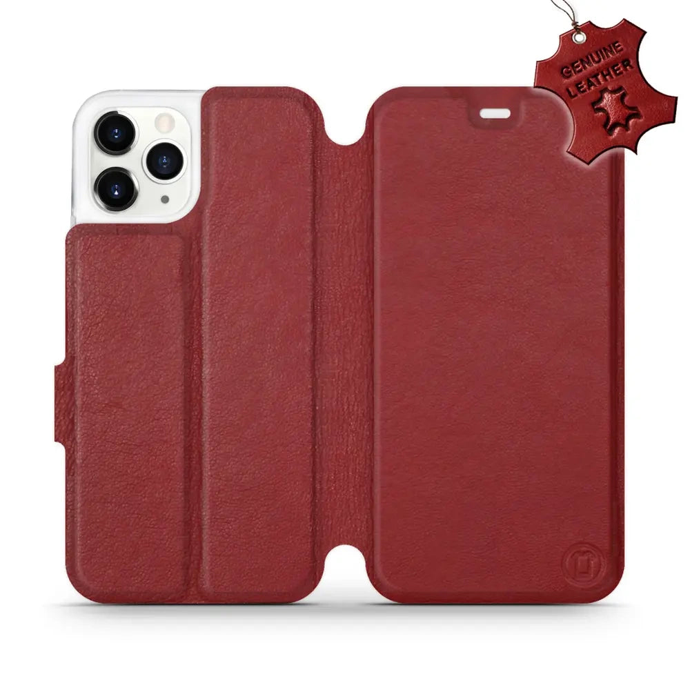 Echtleder Handyhülle für iPhone 11 Pro, Mobiwear Leather, Dunkelrot