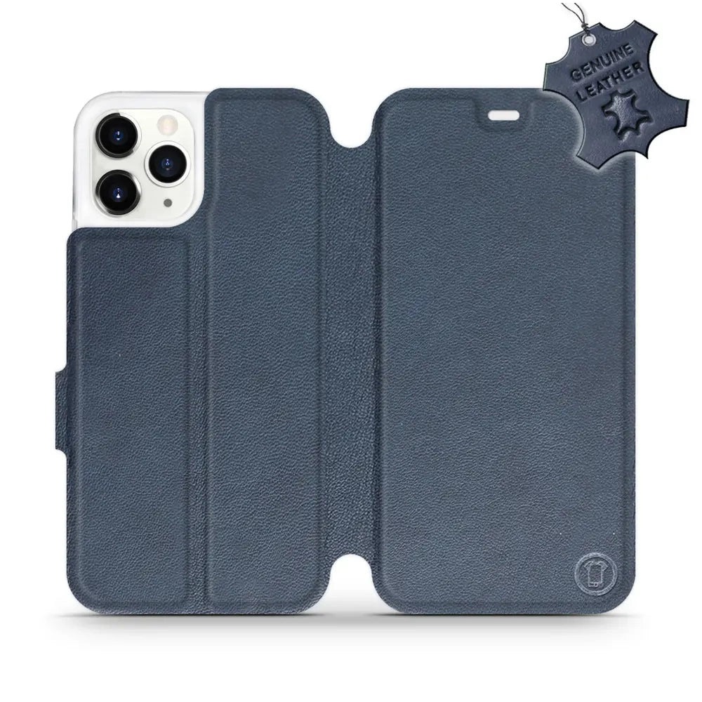 Echtleder Handyhülle für iPhone 11 Pro, Mobiwear Leather, Dunkelblau