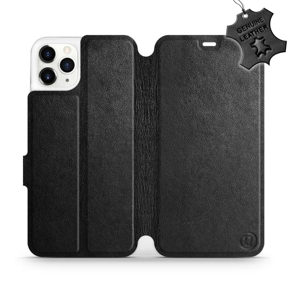 Echtleder Handyhülle für iPhone 11 Pro Max, Mobiwear Leather, Schwarz