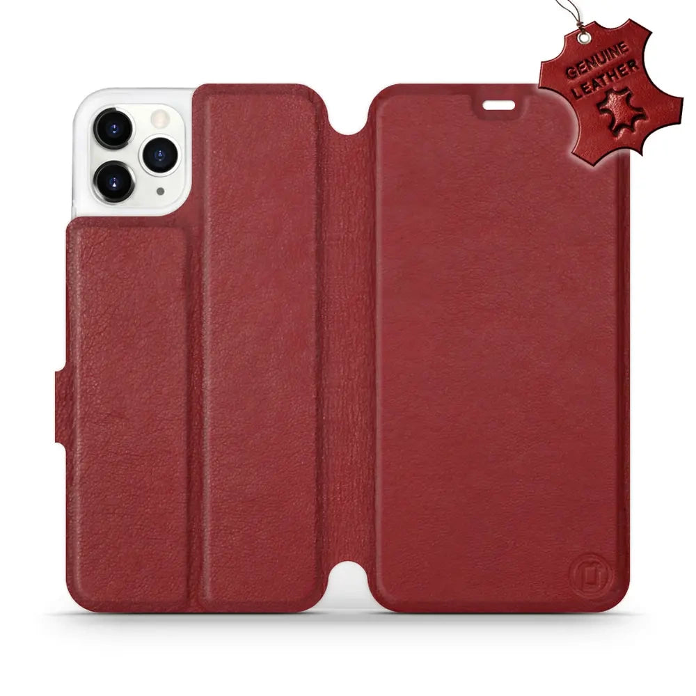 Echtleder Handyhülle für iPhone 11 Pro Max, Mobiwear Leather, Dunkelrot