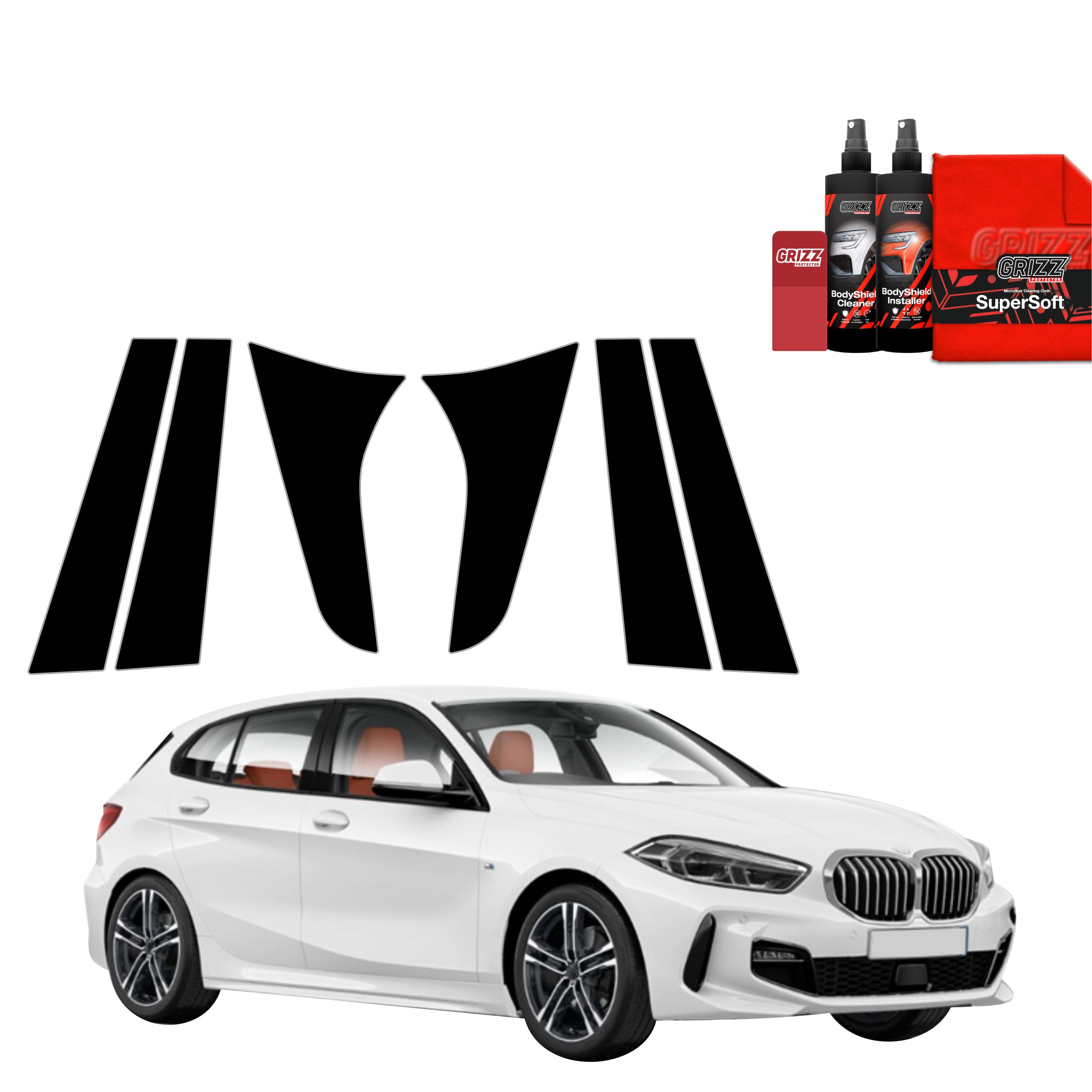 6in1 Schwarze Grizz Protector schutzfolie für B-C-Säule - BMW 1 118i (2020-2026)