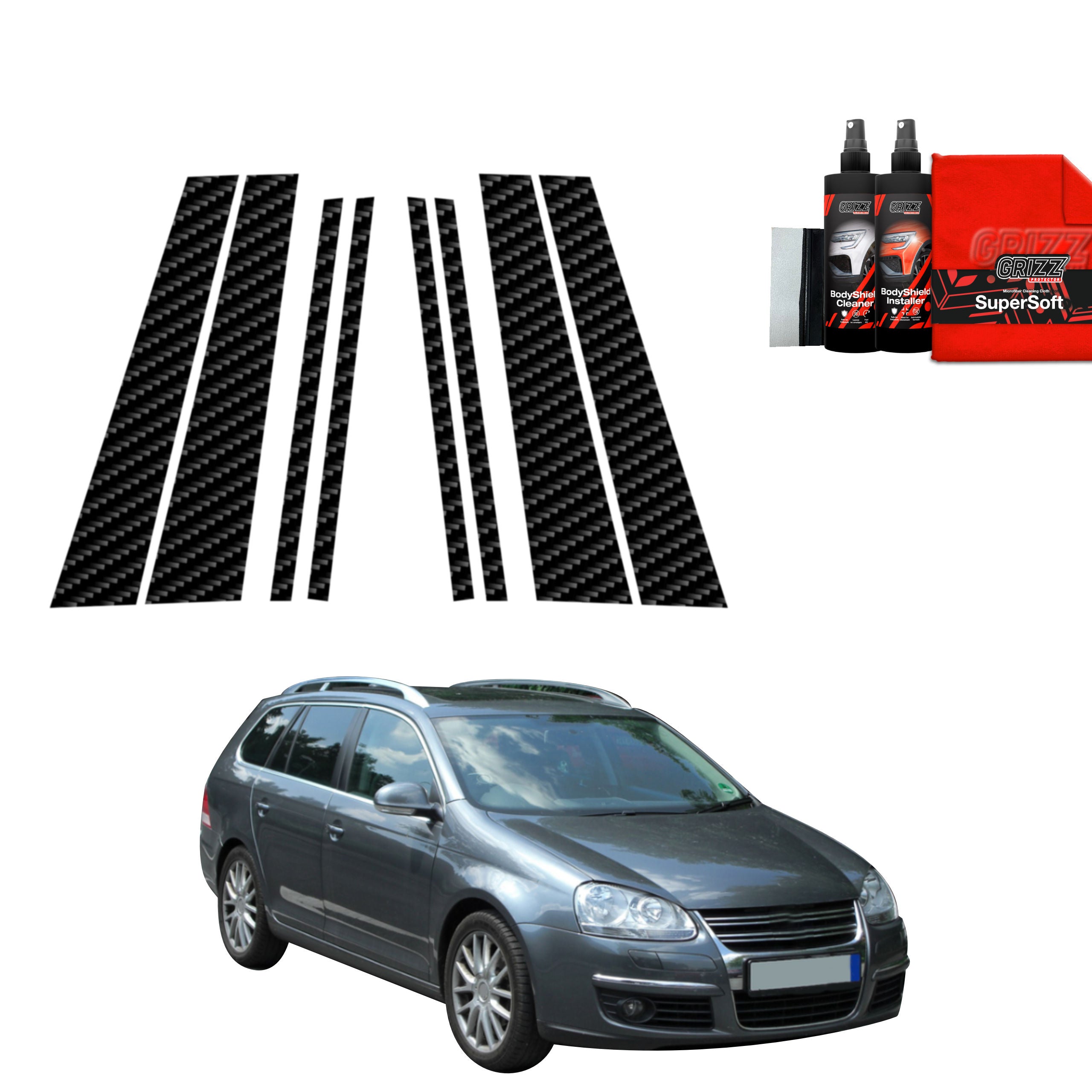 8in1 Kohlenstoff Schutzfolie Grizz Protector für B-C-Säule - Volkswagen Golf 5 Variant (2003-2009)