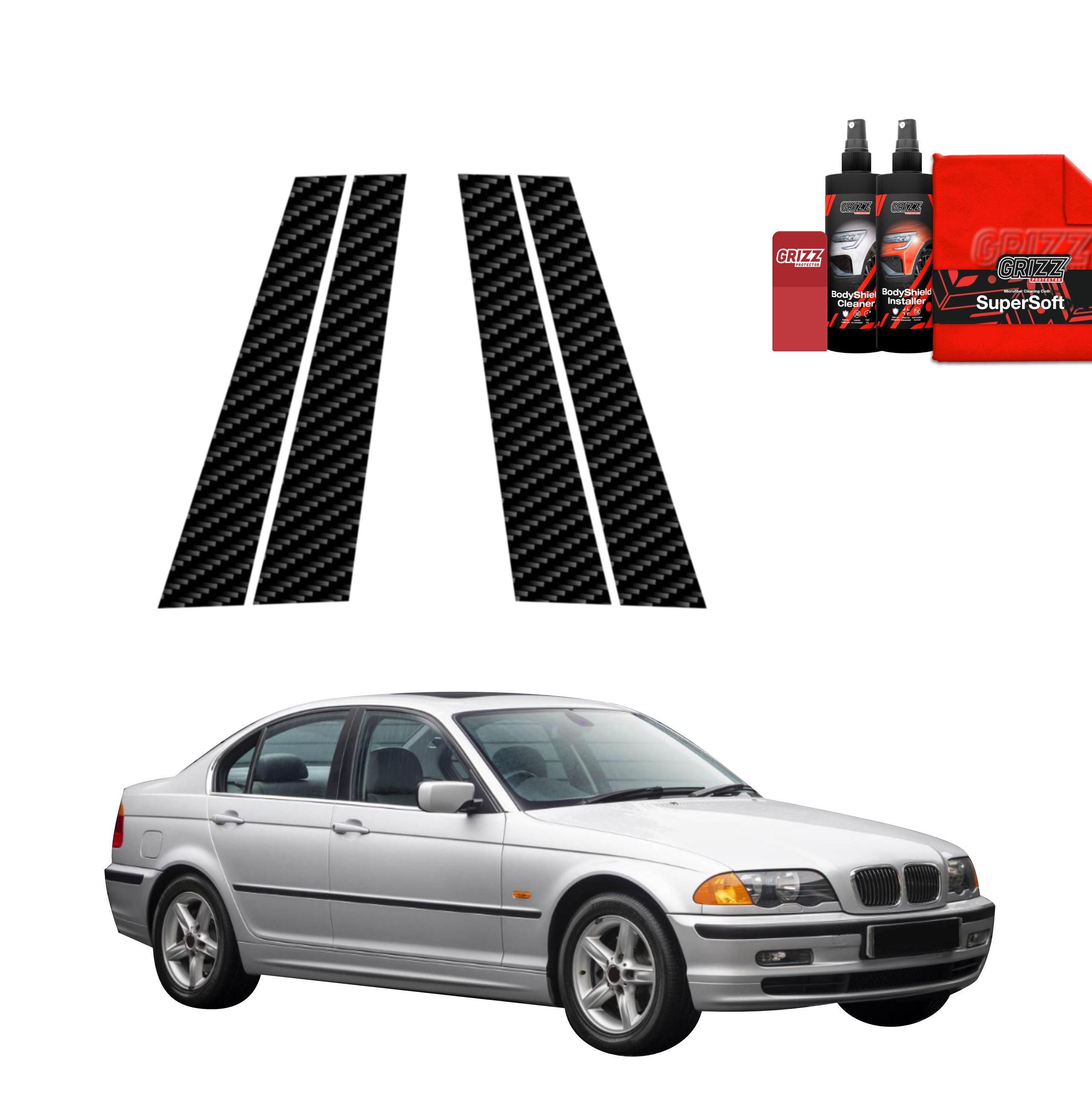 4in1 Kohlenstoff Schutzfolie Grizz Protector für B-Säule - BMW 3 E46 Sedan Pre-LCI (1998-2001)