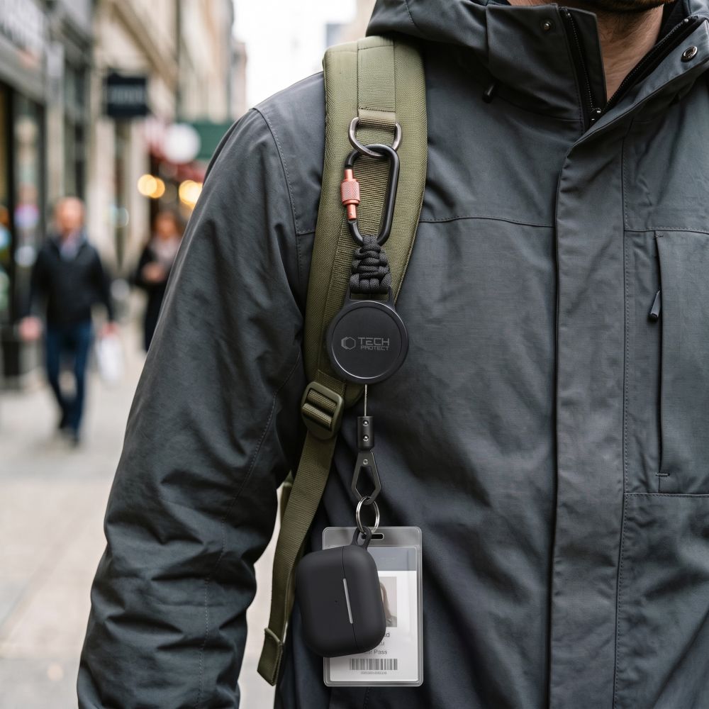 Anti-Diebstahl Handy Lanyard mit einziehbarem Seil, Tech-Protect ATH04 UrbanLoop, Schwarz-Orange (9/9)
