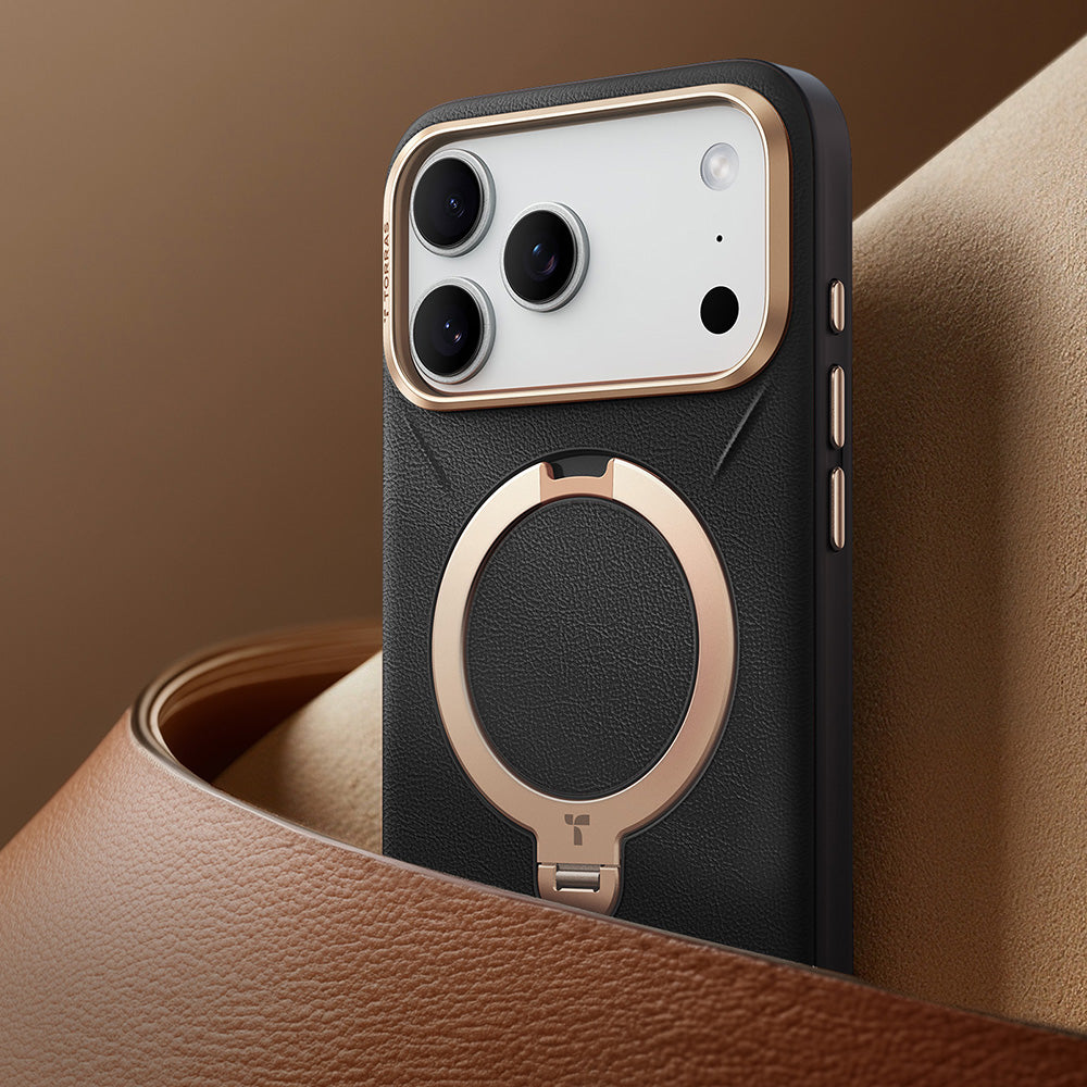 Handyhülle für iPhone 18 Pro Max / 17 Pro Max Torras Ostand Q3 VegSkin, Schwarz (9/10)