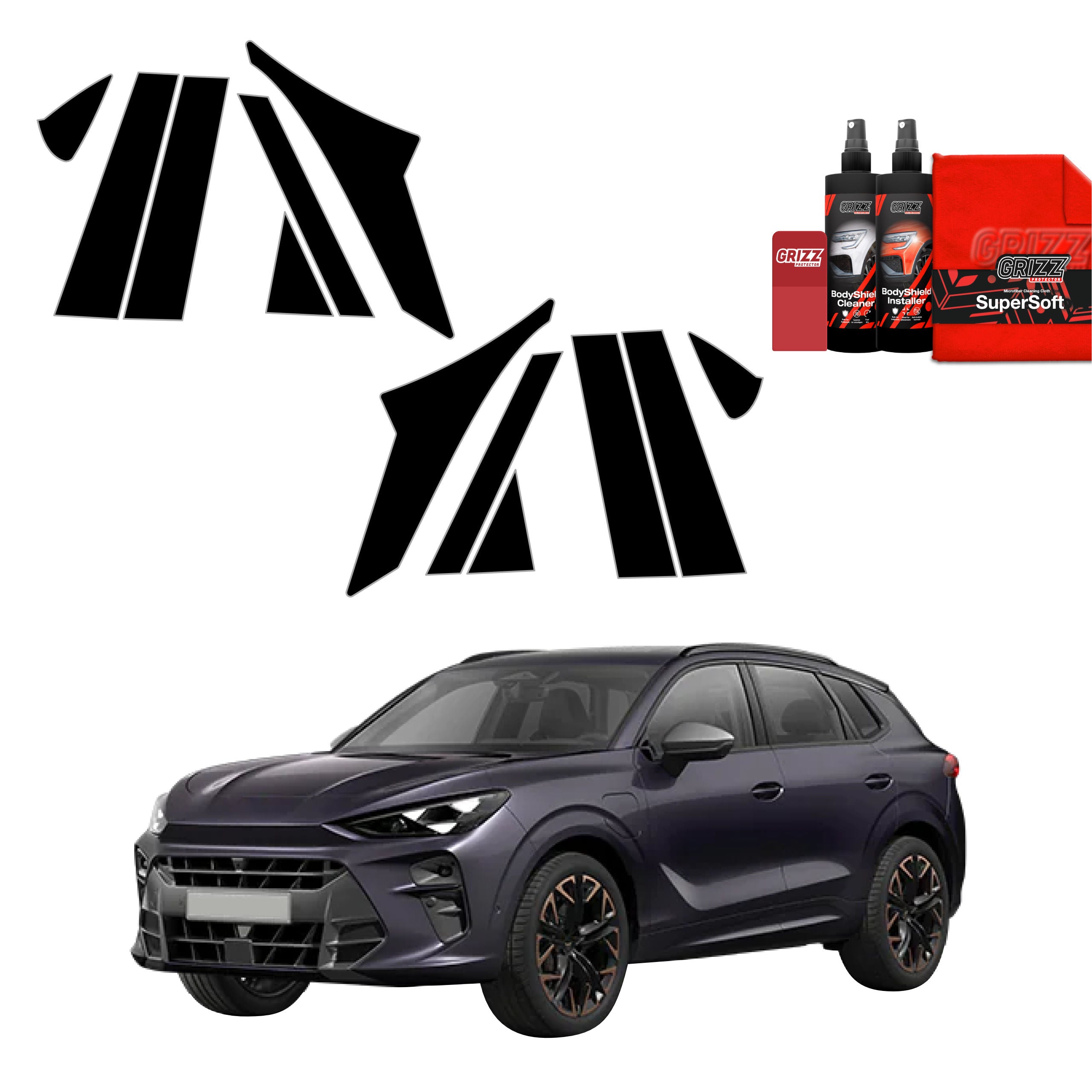 12in1 Schwarze Grizz Protector schutzfolie für A-B-C-Säule - Cupra Terramar (2024-2026)
