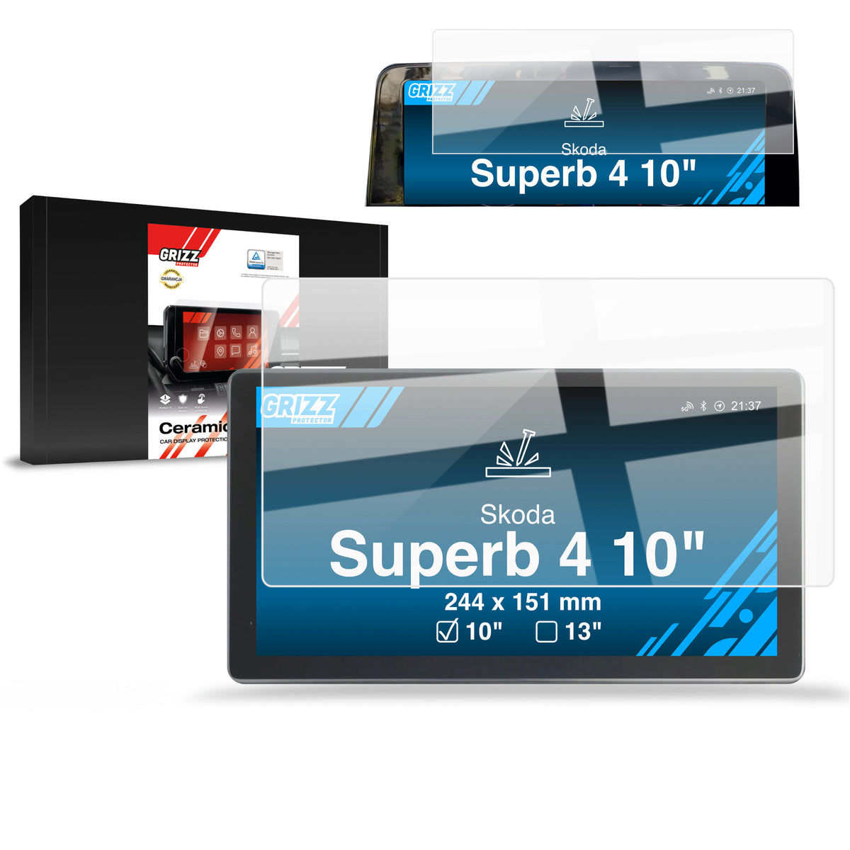 Keramische Autodisplayfolie 2in1 für Skoda Superb 4 10" (2024-2026), Grizz Protector