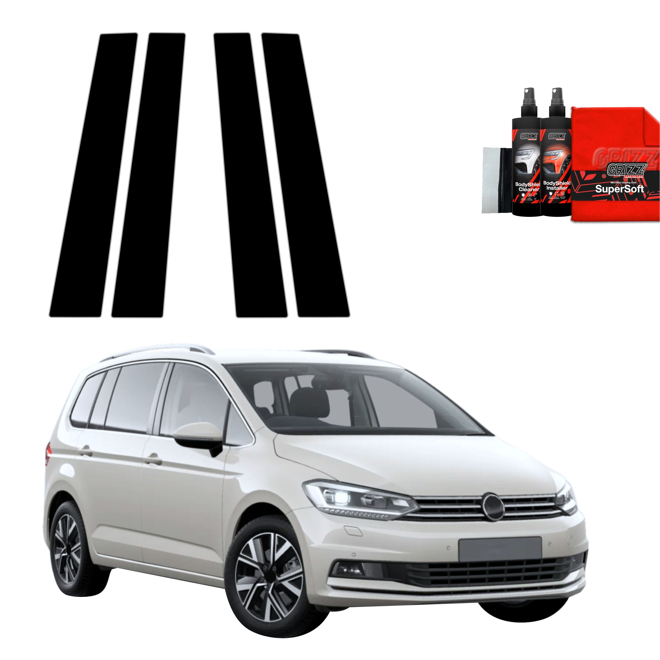 4in1 Schwarze Grizz Protector schutzfolie für B-Säule - Volkswagen VW Touran (2024-2026)
