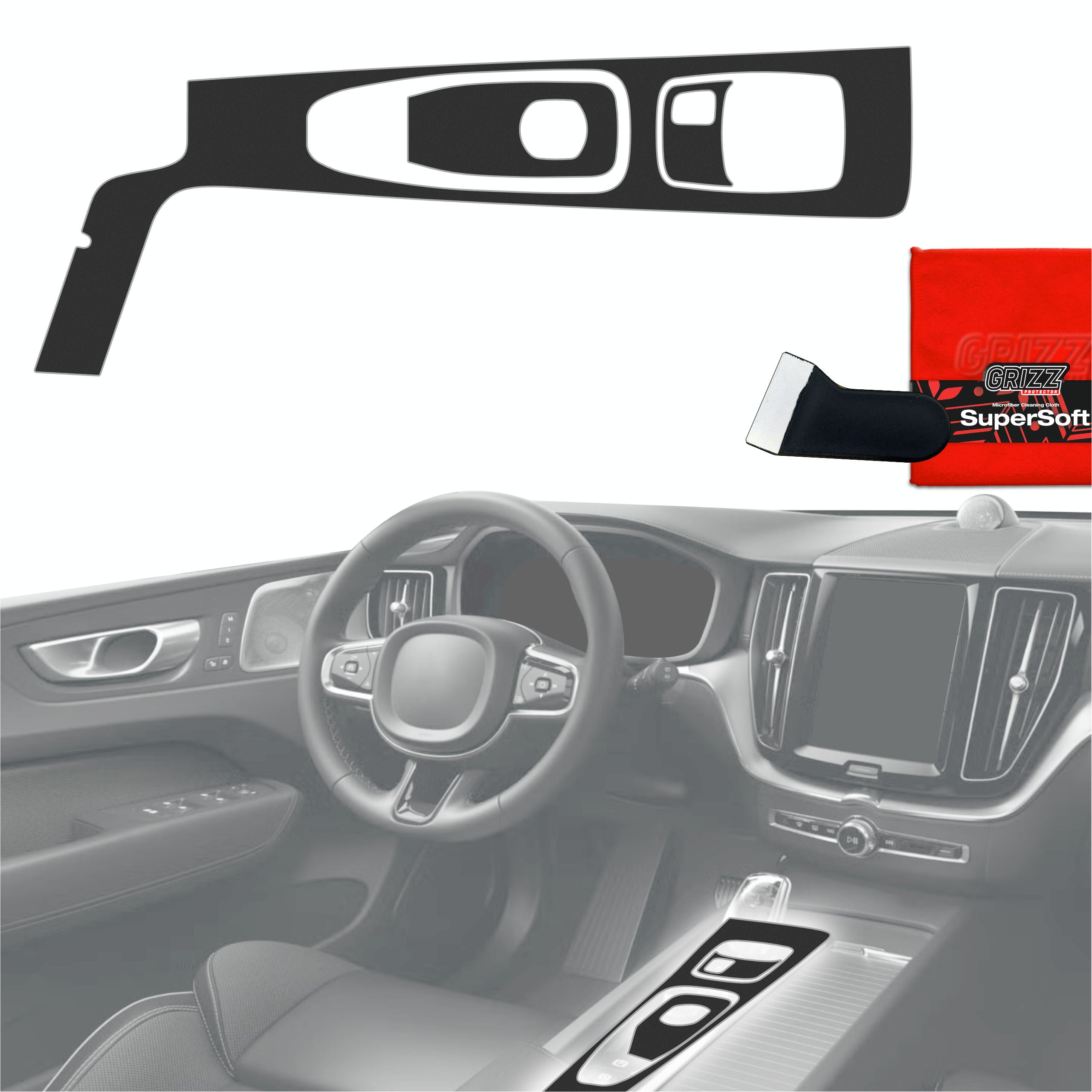 3in1 Schutzfolien Grizz Protector für Mittelkonsole - Volvo XC60 T6 (2021-2022) Schwarz Matt Antifingerprint