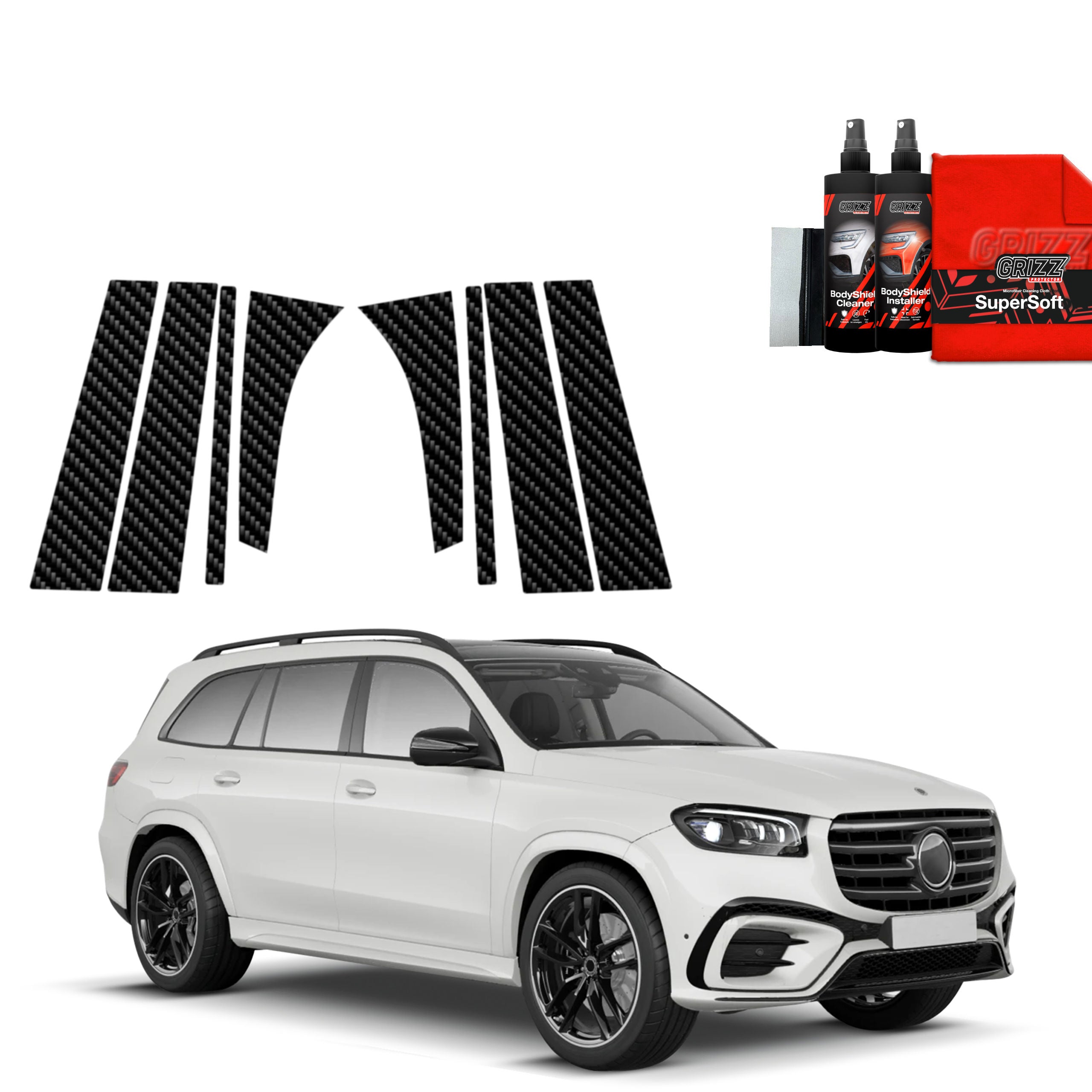 8in1 Kohlenstoff Schutzfolie Grizz Protector für B-C-Säule - Mercedes GLS 450d (2023-2026)