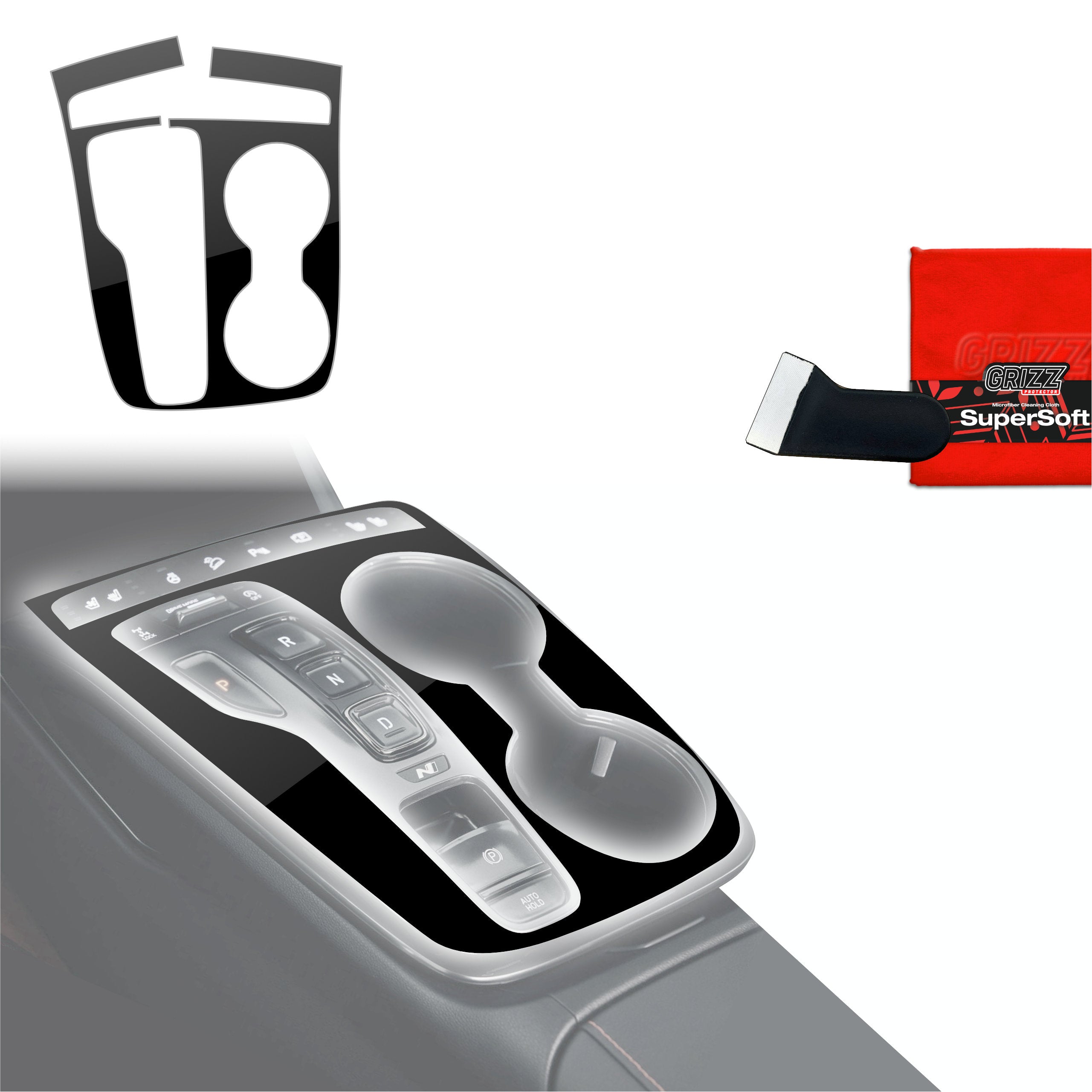 Schutzfolien Grizz Protector für Mittelkonsole - Hyundai Tucson N-Line (2021-2024) Schwarz Glanz