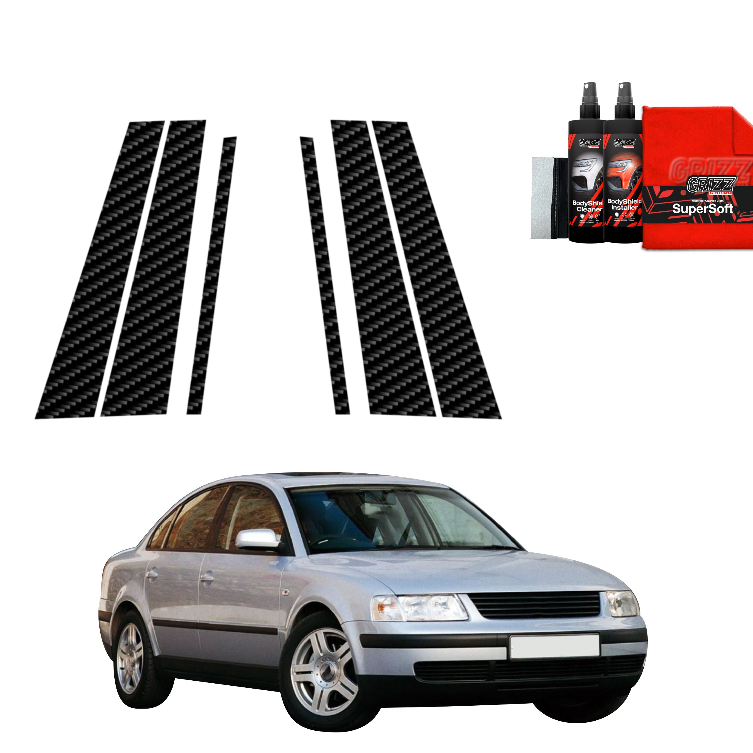 6in1 Kohlenstoff Schutzfolie Grizz Protector für B-C-Säule - Volkswagen Passat B5 Sedan (1996-2000)