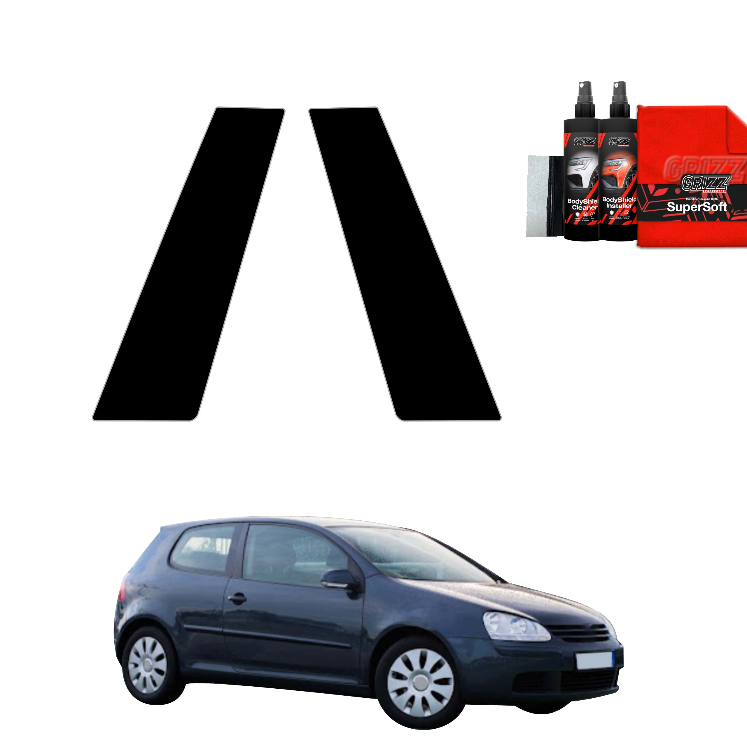 2in1 Schwarze Grizz Protector schutzfolie für B-Säule - Volkswagen Golf 5 Hatchback 3D (2003-2009)