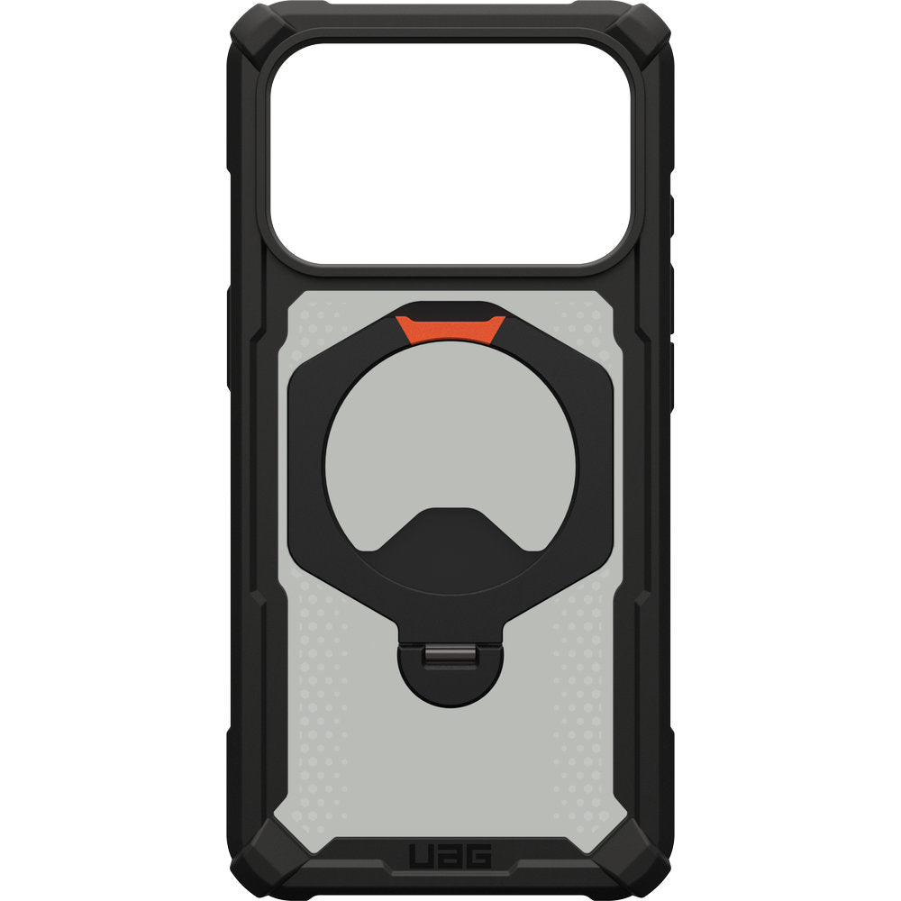 Handyhülle mit Ring für iPhone 18 Pro / 17 Pro, UAG Plasma XTE 360 mit MagSafe, Durchscheinend und Schwarz mit orangem Element
