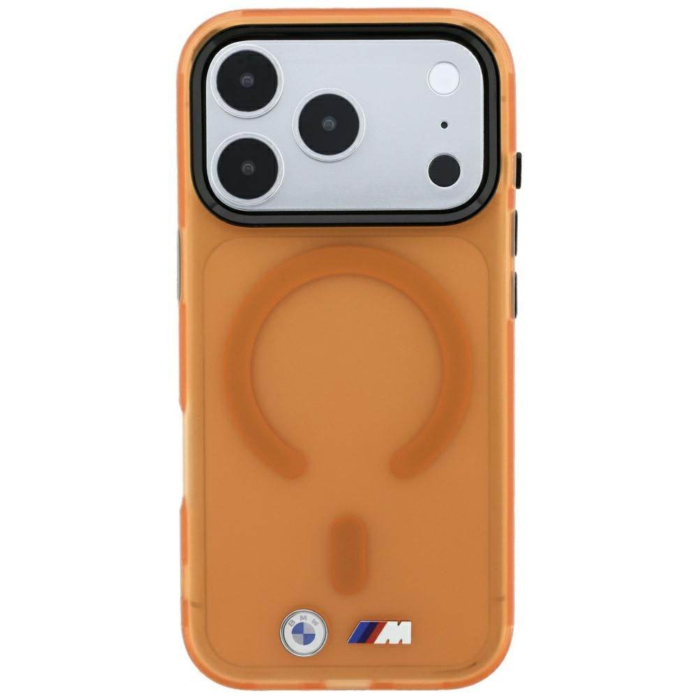Handyhülle für iPhone 18 Pro / 17 Pro, BMW M IML Frosted Metal Logo Trims MagSafe, Orange-Transparent (3/8)