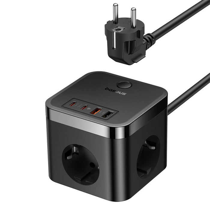 Steckdosenleiste / Verlängerungskabel 3x AC EU Schuko, 2x USB-A, 2x USB-C 30W, mit 1,5 m Kabel, Baseus PowerCombo Cube BPS30-3E, Schwarz