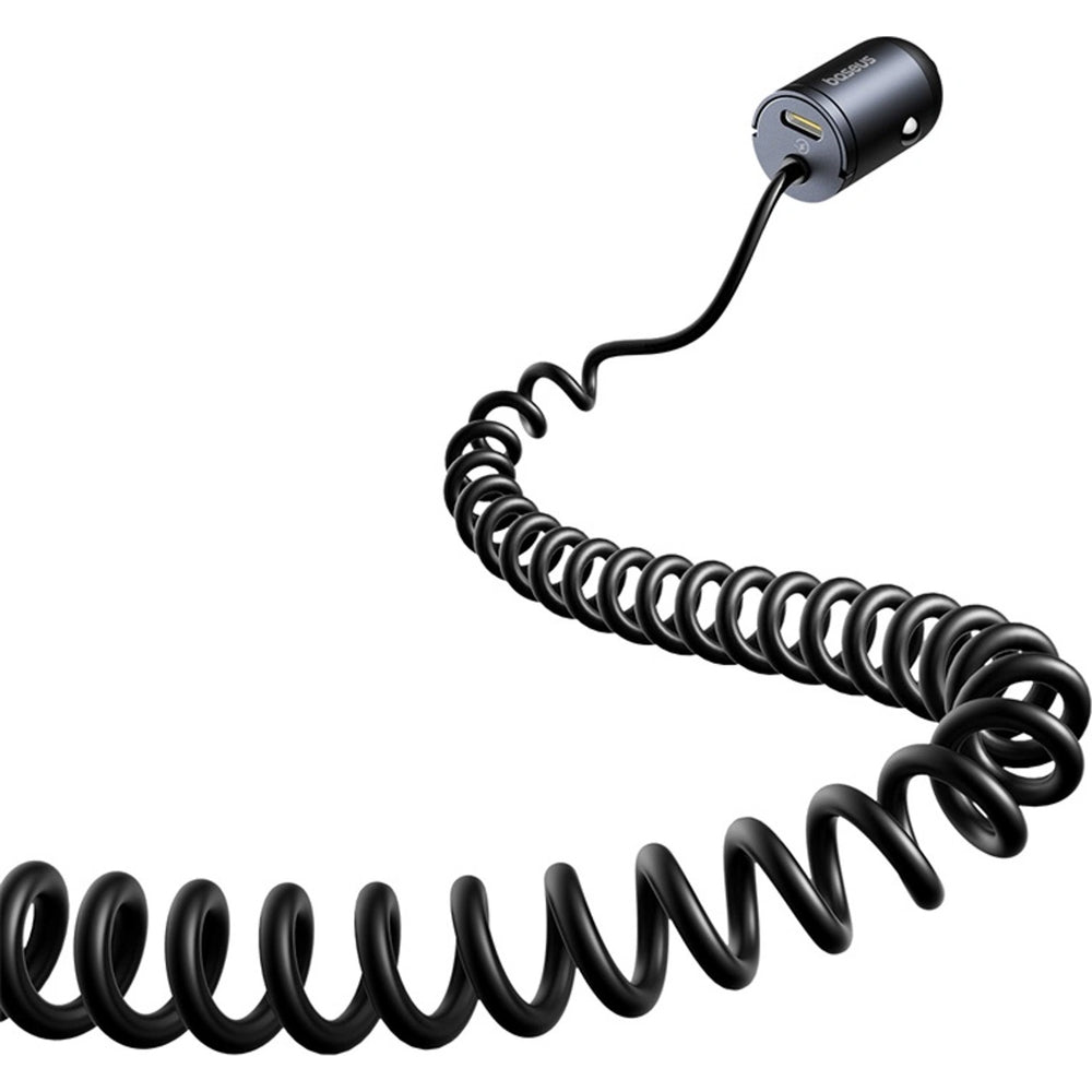 Autoladegerät 30W mit USB-C, Baseus Tiny Star, integriertes spiralförmiges USB-C Kabel, Schwarz