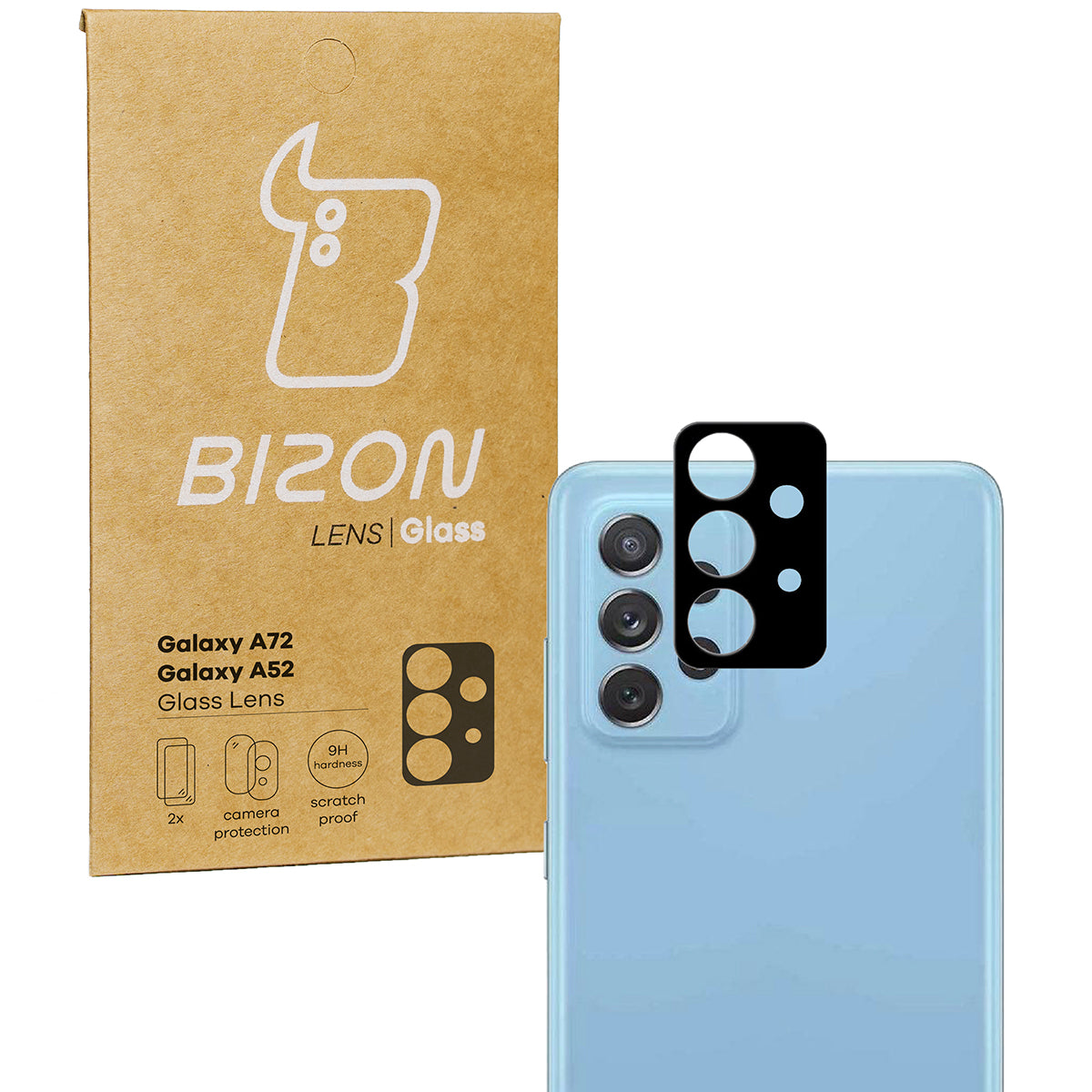 Gehärtetes Glas für die Kamera Bizon Glass Silk Lens für Galaxy A52 / A72, 2 Stück