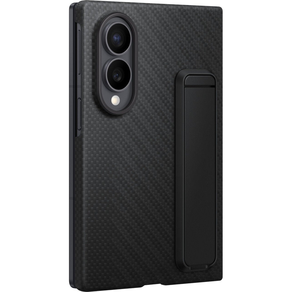 Handyhülle und 2x Anti-Reflexionsfolie für Galaxy Z Fold8, Samsung Carbon Standing Case, Schwarz