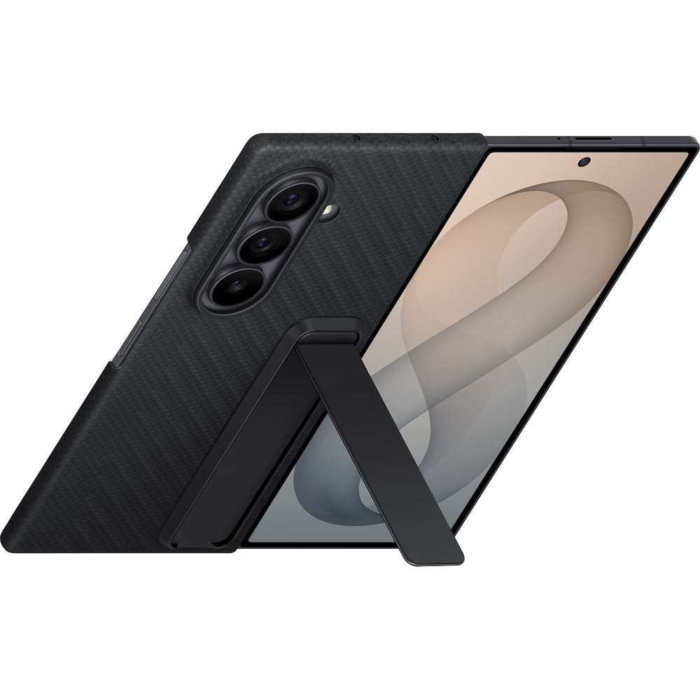 Handyhülle und 2x Anti-Reflexionsfolie für Galaxy Z Fold8 Ultra, Samsung Carbon Standing Case, Schwarz