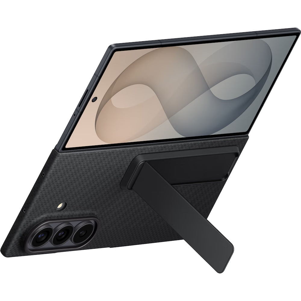 Handyhülle und 2x Anti-Reflexionsfolie für Galaxy Z Fold8 Ultra, Samsung Carbon Standing Case, Schwarz