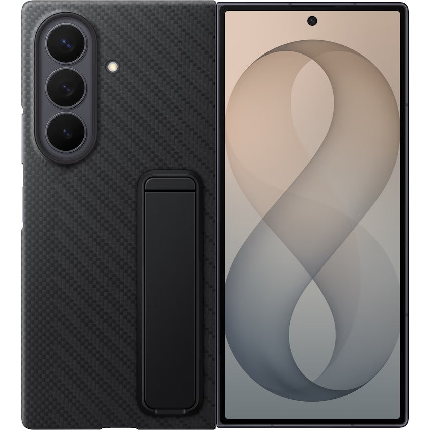 Handyhülle und 2x Anti-Reflexionsfolie für Galaxy Z Fold8 Ultra, Samsung Carbon Standing Case, Schwarz