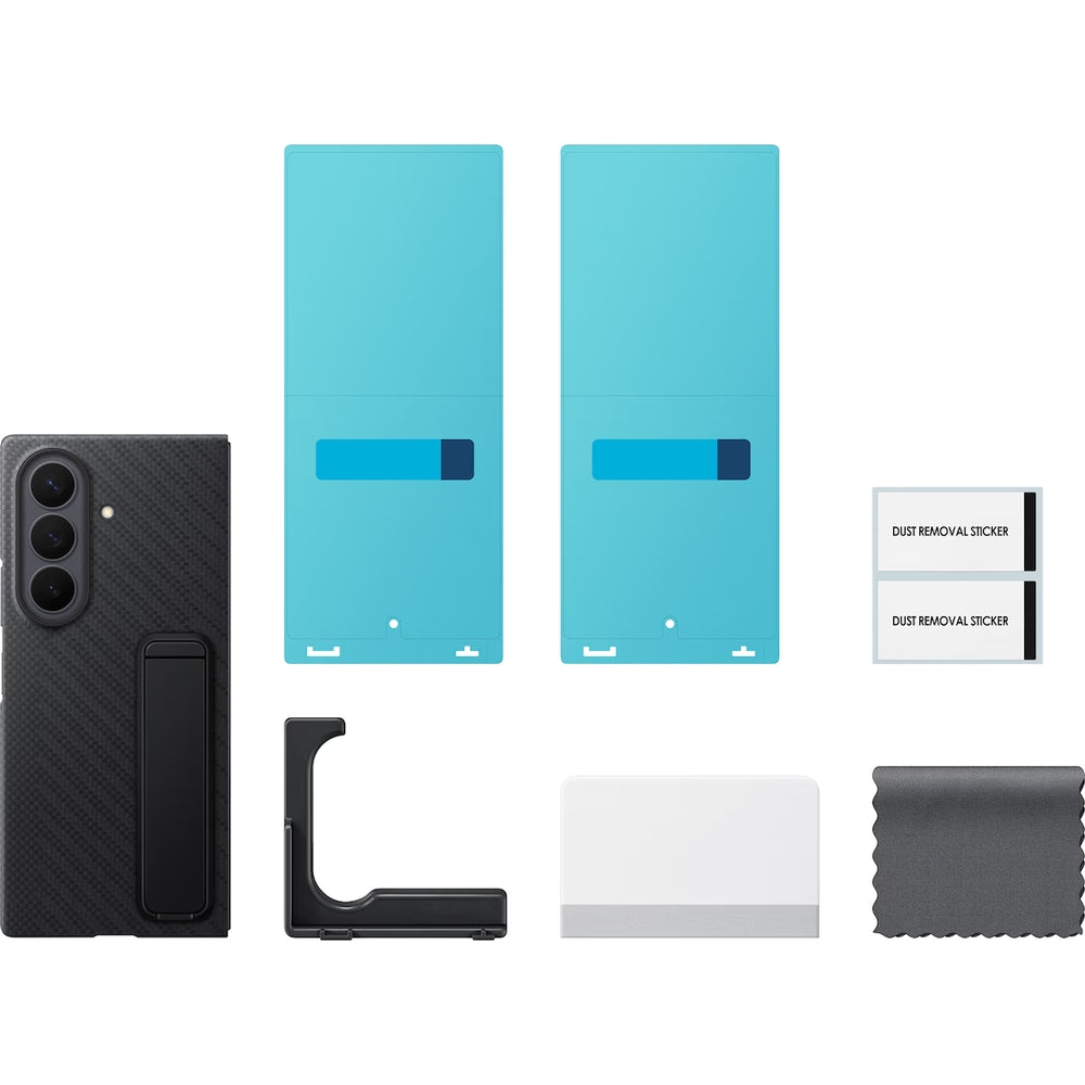 Handyhülle und 2x Anti-Reflexionsfolie für Galaxy Z Fold8 Ultra, Samsung Carbon Standing Case, Schwarz
