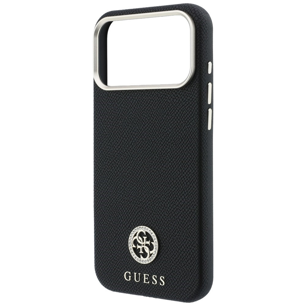 Handyhülle für iPhone 18 Pro / 17 Pro, Guess Grained Round Strass Logo mit MagSafe, Schwarz
