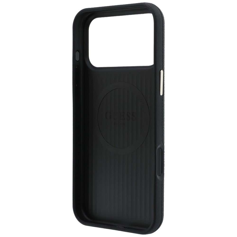 Handyhülle für iPhone 18 Pro / 17 Pro, Guess Grained Round Strass Logo mit MagSafe, Schwarz