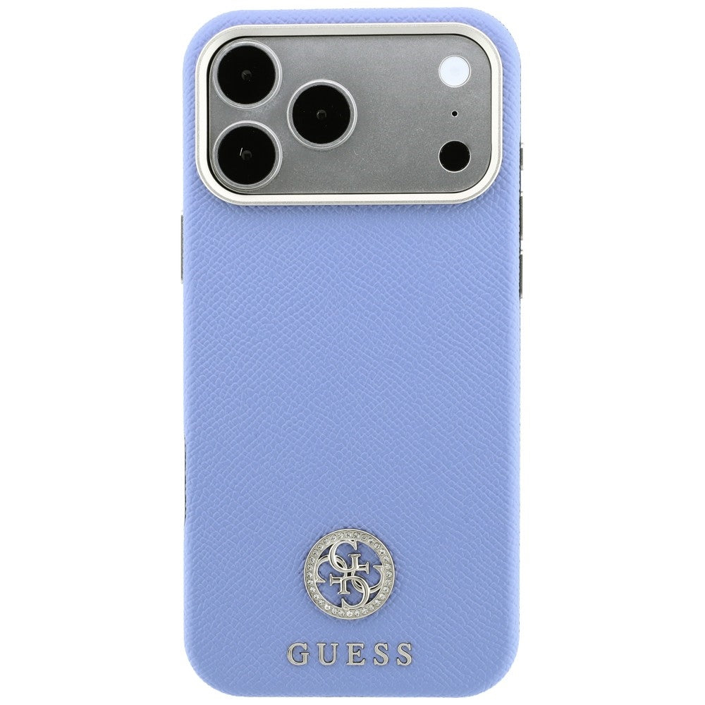 Handyhülle für iPhone 18 Pro / 17 Pro, Guess Grained Round Strass Logo mit MagSafe, Blau