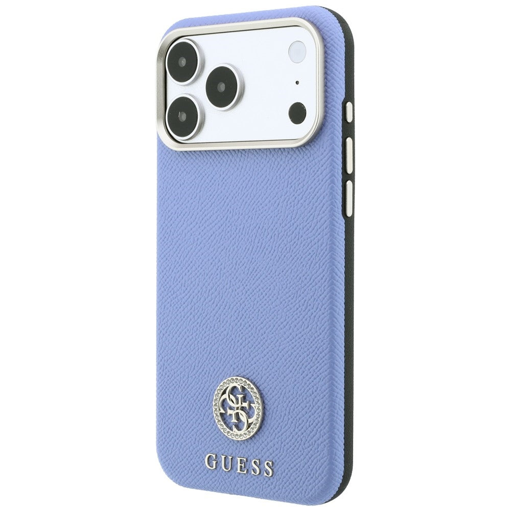 Handyhülle für iPhone 18 Pro Max / 17 Pro Max, Guess Grained Round Strass Logo mit MagSafe, Blau