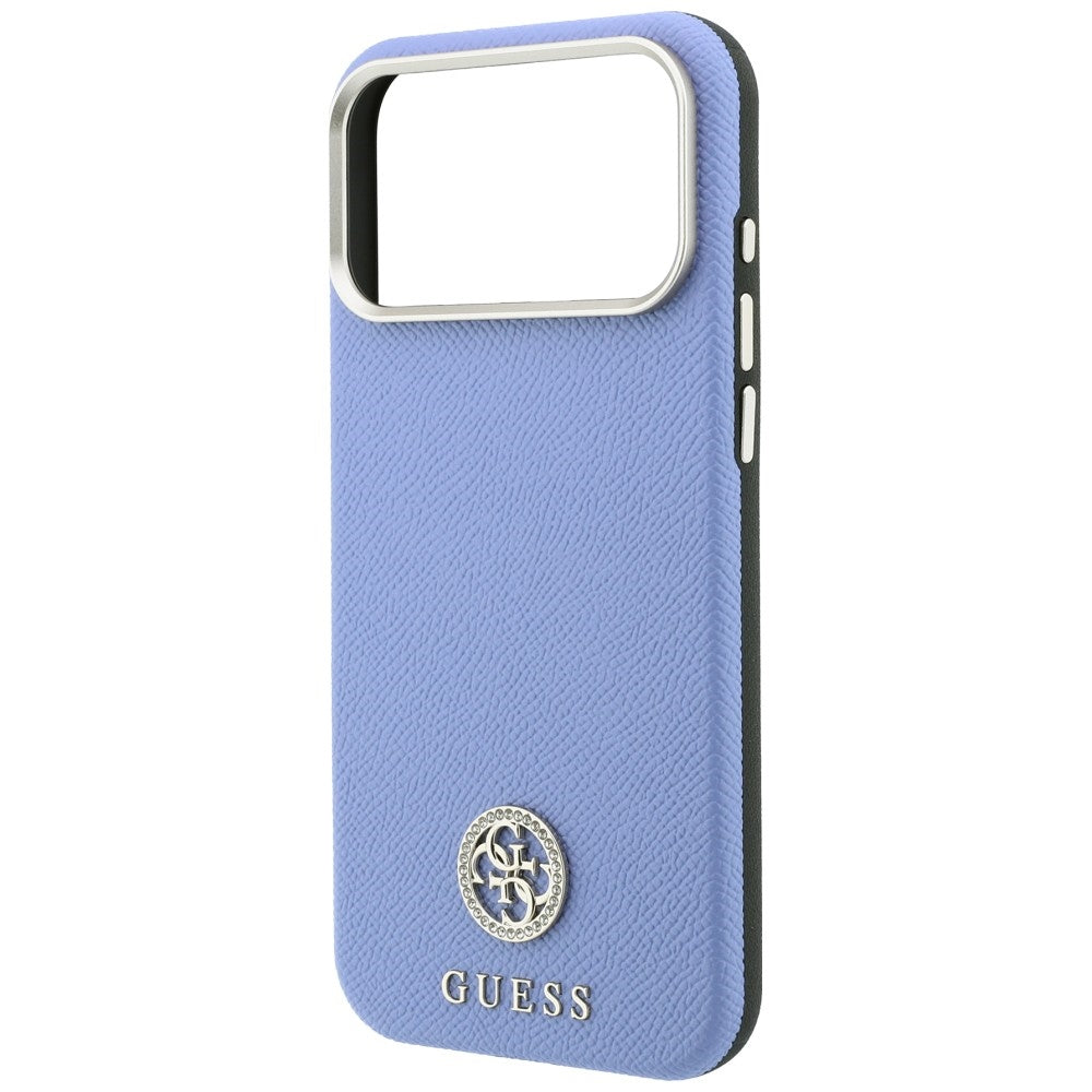 Handyhülle für iPhone 18 Pro Max / 17 Pro Max, Guess Grained Round Strass Logo mit MagSafe, Blau