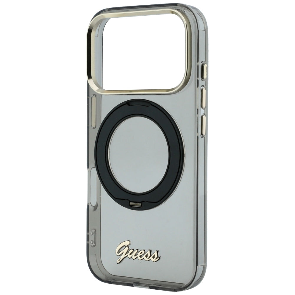 Guess Handyhülle IML Ring Stand 360 Script Metal Logo für iPhone 18 Pro Max / 17 Pro Max, Schwarz (5/7)