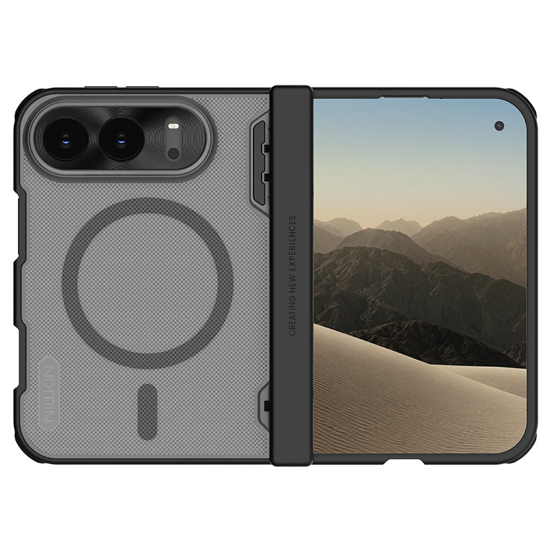 Handyhülle für iPhone Duo, Nillkin Super Frosted Shield Fold Magnetic, Geräuchert mit schwarzem Rahmen (1/8)