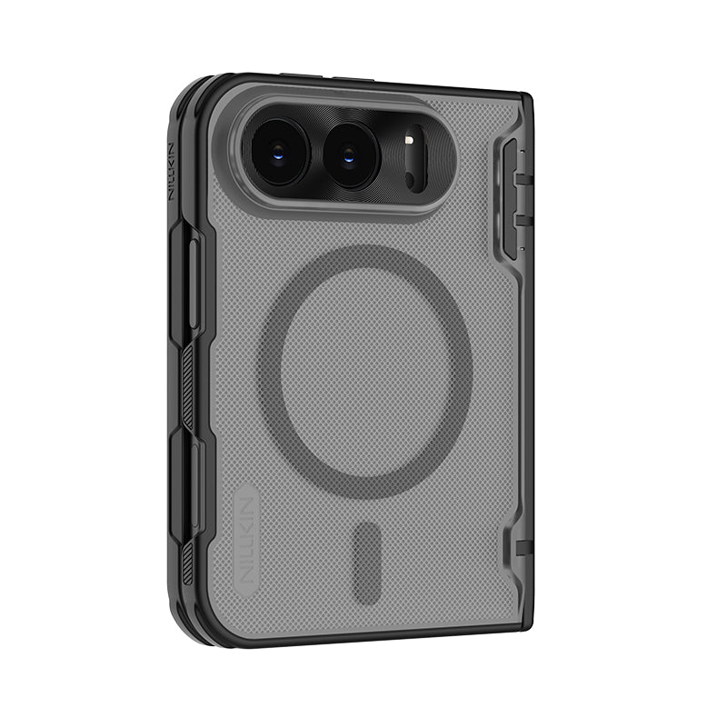 Handyhülle für iPhone Duo, Nillkin Super Frosted Shield Fold Magnetic, Geräuchert mit schwarzem Rahmen (4/8)