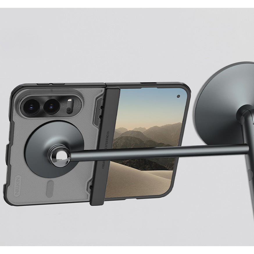 Handyhülle für iPhone Duo, Nillkin Super Frosted Shield Fold Magnetic, Geräuchert mit schwarzem Rahmen (7/8)
