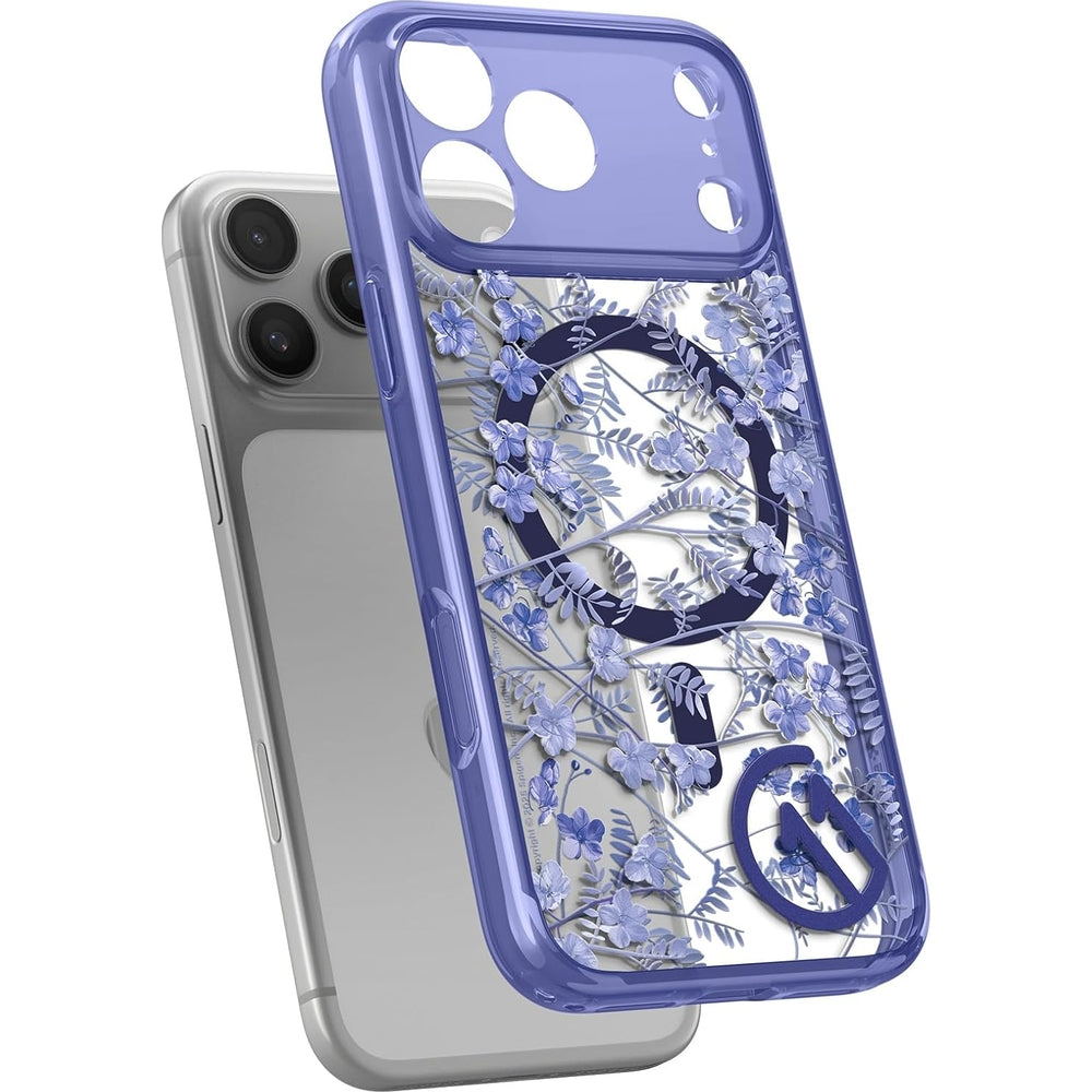 Handyhülle für iPhone 17 Pro, Spigen Ultra Hybrid T Mag (CC) mit MagSafe, Transparent-Gemustert (C11 Cobalt Spring)