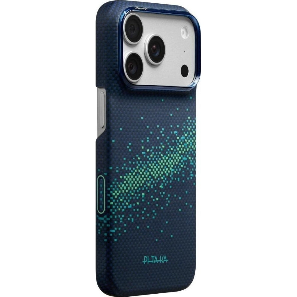 Aramid Handyhülle für iPhone 18 Pro Max / 17 Pro Max, PITAKA Edge Ultra-Slim Case PitaTap mit MagSafe, Blau und Grün mit Kevlar (1/7)