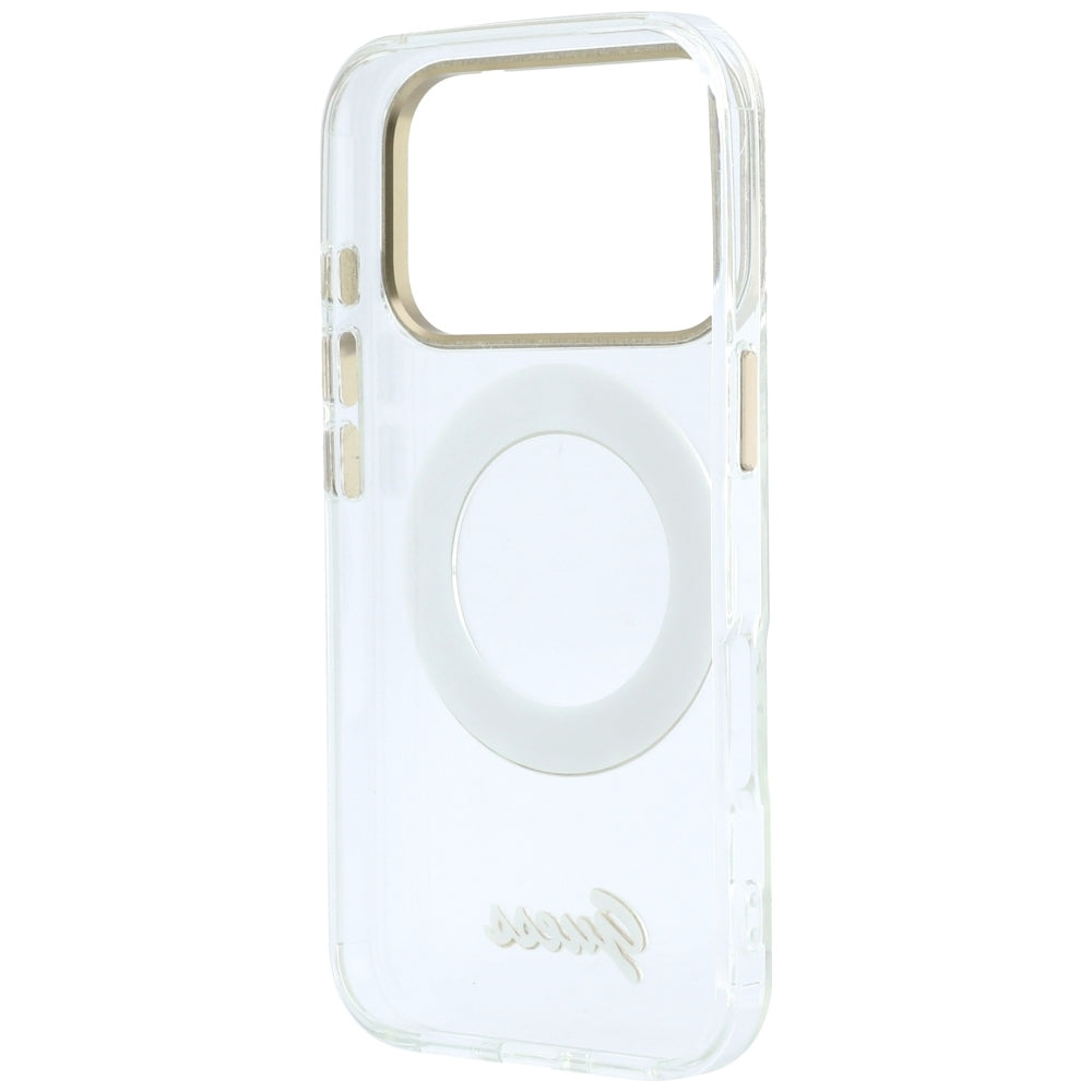 Guess Handyhülle IML Ring Stand 360 Script Metal Logo für iPhone 18 Pro / 17 Pro, Transparent (7/8)