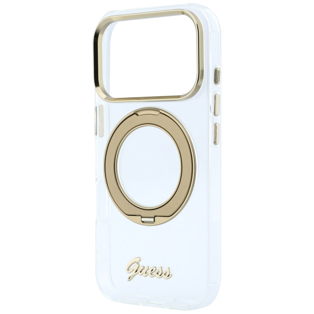 Guess Handyhülle IML Ring Stand 360 Script Metal Logo für iPhone 18 Pro / 17 Pro, Transparent (6/8)