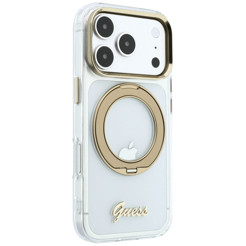 Guess Handyhülle IML Ring Stand 360 Script Metal Logo für iPhone 18 Pro / 17 Pro, Transparent (4/8)