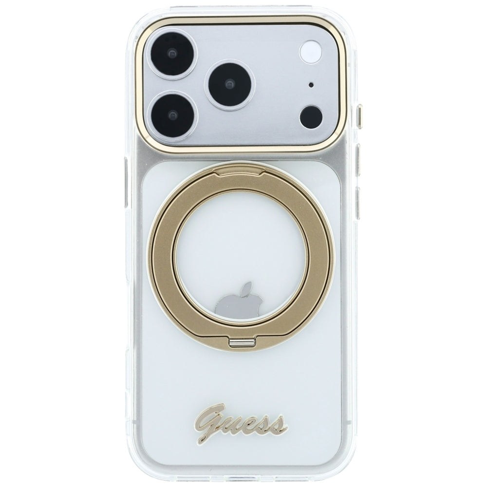 Guess Handyhülle IML Ring Stand 360 Script Metal Logo für iPhone 18 Pro / 17 Pro, Transparent (3/8)