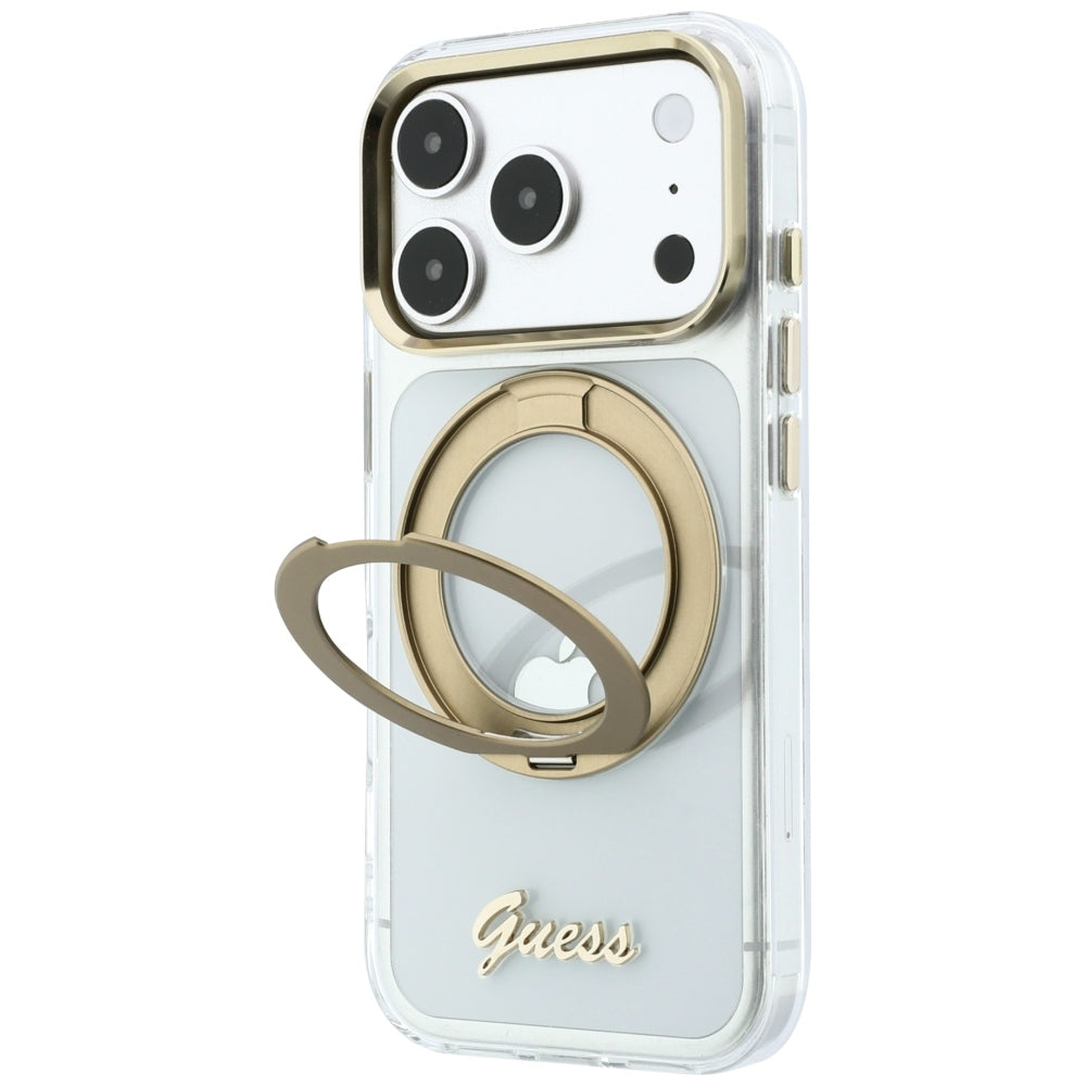 Guess Handyhülle IML Ring Stand 360 Script Metal Logo für iPhone 18 Pro Max / 17 Pro Max, Transparent (2/8)
