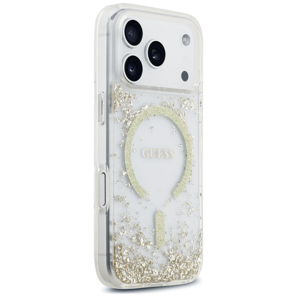Handyhülle für iPhone 18 Pro / 17 Pro Guess Resin Bottom Glitter mit MagSafe, Golden
