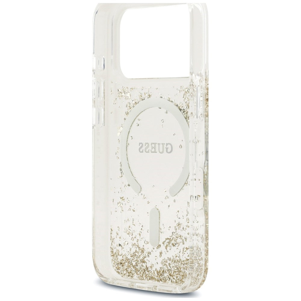 Handyhülle für iPhone 18 Pro / 17 Pro Guess Resin Bottom Glitter mit MagSafe, Golden